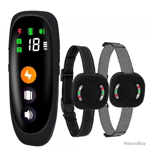 2x Colliers de Dressage lectronique pour Chiens Porte 800 m tanche Anti-Aboiement Multi-Mode Noir