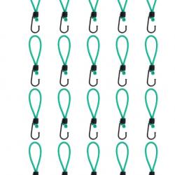 Cordes élastiques vert/noir 15 cm avec crochets - Lot de 20 pour entretien de véhicule