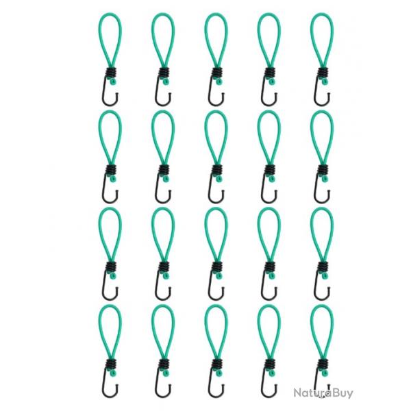 Cordes lastiques vert/noir 15 cm avec crochets - Lot de 20 pour entretien de vhicule