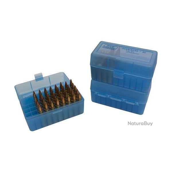 Boite de rangement MTM - RM - Cal: 243/308/6,5Creed - BLEU TRANSPARENT