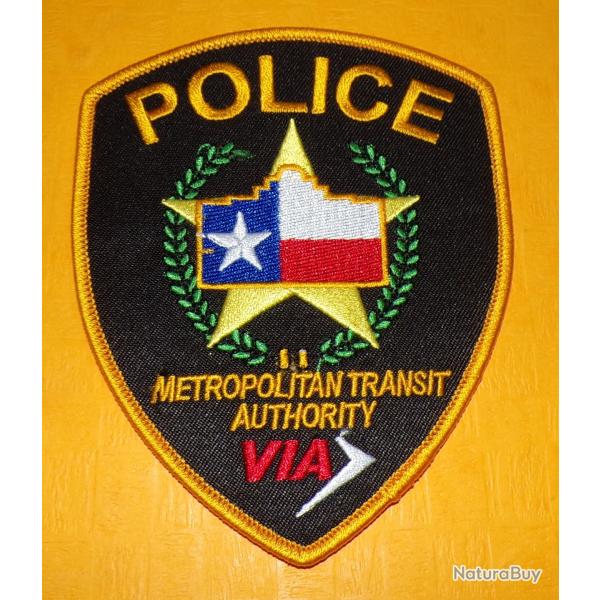 TISSU PATCH : POLICE METROPOLITAN TRANSIT AUTHORITY , VIA  , DIAMETRE 12CM , BON ETAT VOIR PHOTOS .