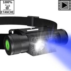 Lampe Frontale Holdcarp Etanche Rechargeable 704LM 3350 mAh UV/Blanc