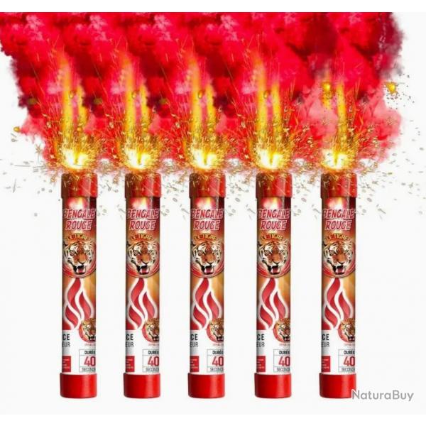 1EUROS!!SPARKLERS CLUB Fumigne Flamme de Bengale ROUGE VIF - Lot de 5