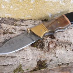 Beau Couteau Damas Lame Drop Point 128 Couches Manche Bélier & Résine Fab Artisanale Linerlock 001