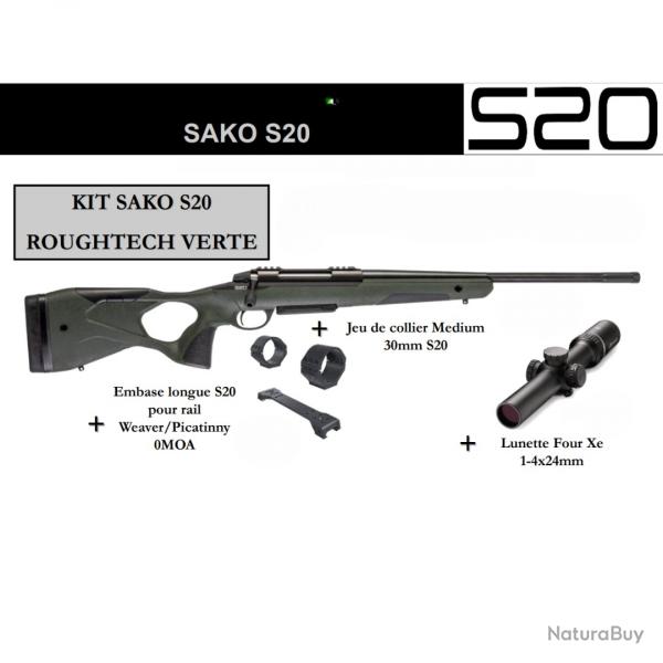 CARABINE SAKO S20 ROUGHTECH VERTE FLUTEE CERAKOT CAL 300Win 61CM+LUNETTE BURRIS 1-4X24