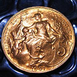 France 5 centimes 1901 bronze D.Dupuis ttb