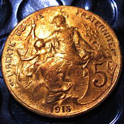 France 5 centimes 1915 bronze D.Dupuis ttb