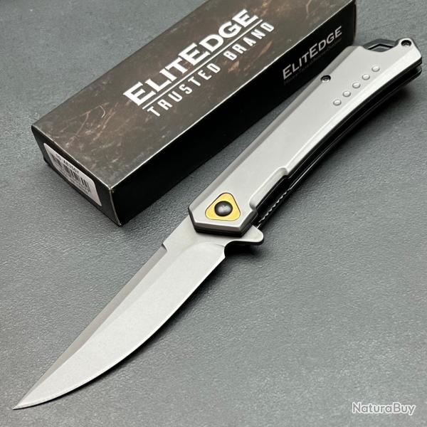 Couteau Tactical Urban ElitEdge A/O Gray Lame Traling Point Acier 420C Manche Mtal Linerlock Clip