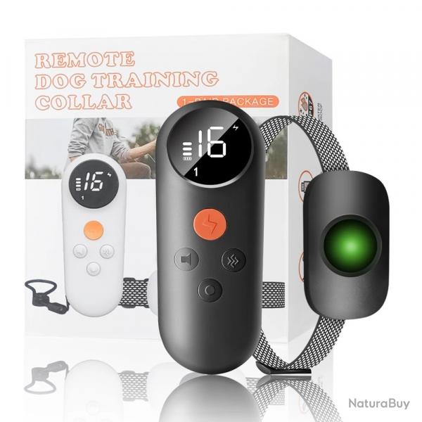 Collier de Dressage Intelligent pour Chien Bip Vibration Choc tanche Tlcommande Rechargeable Noir