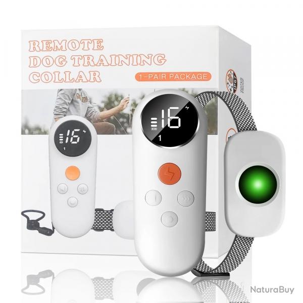Collier Dressage Intelligent pour Chien Bip Vibration Choc tanche Tlcommande Rechargeable Blanc