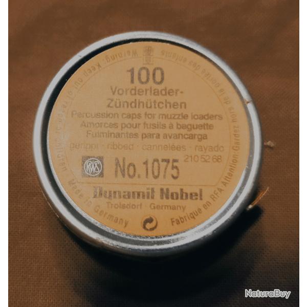 100 amorces poudre noire 1075 RWS d'hiers pour aujourd'hui! Neuves mais vieille