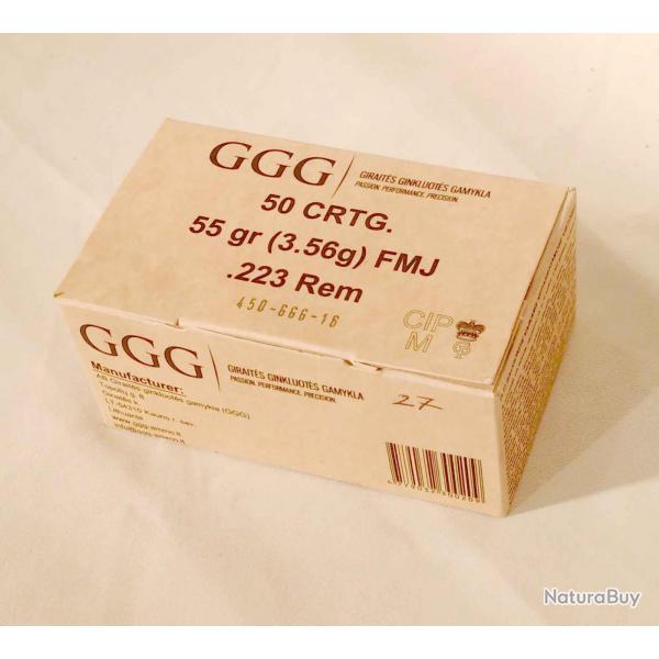 Boite de 50 Munition .223rem. GGG FMJ 55gr (3,56g)