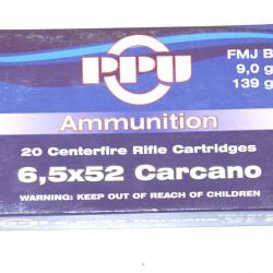 Boite de 20  munitions 6.5x52 carcano ogive FMJBT 139Gr