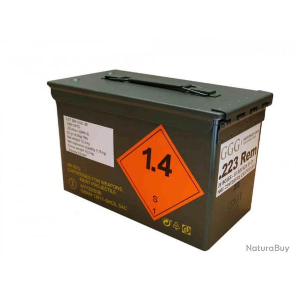 caisse de 1000 Munitions .223rem. GGG FMJ 55gr (3,56g)