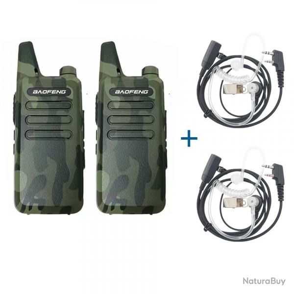 2x TALKIES-WALKIES BAOFENG T20 + 2 ECOUTEURS TRANSPARENTS - CAMO - LIVRAISON GRATUITE