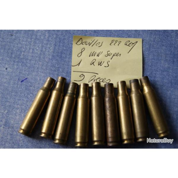 1 LOT de  9 DOUILLES  222 REM ( pour rechargement )