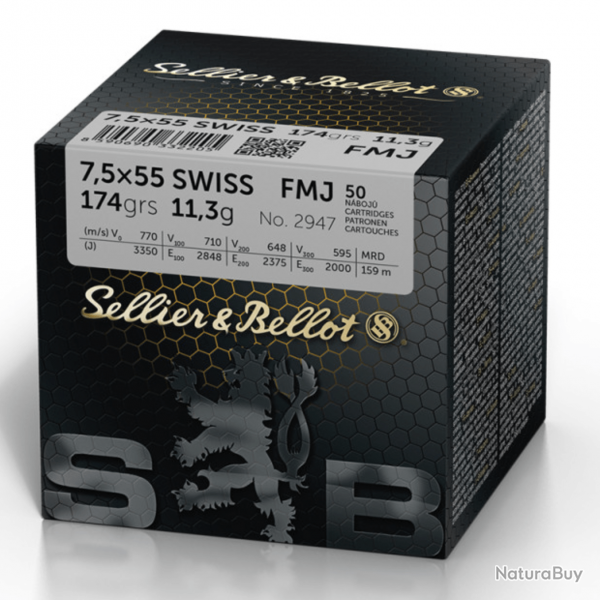 SELLIER BELLOT cal.7,5x55 Swiss FMJ 174 grs /50
