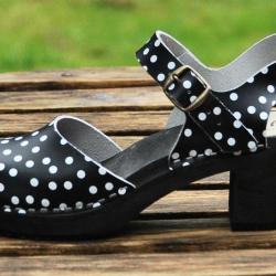 Chaussures bois et cuir à pois à talons hauts et brides femme noir  41 bois noir