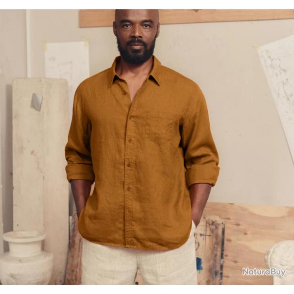 Chemise en pur lin pour homme S-M (small medium) BRONZE