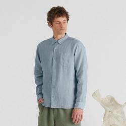 Chemise en pur lin pour homme 2XL bleu smoke