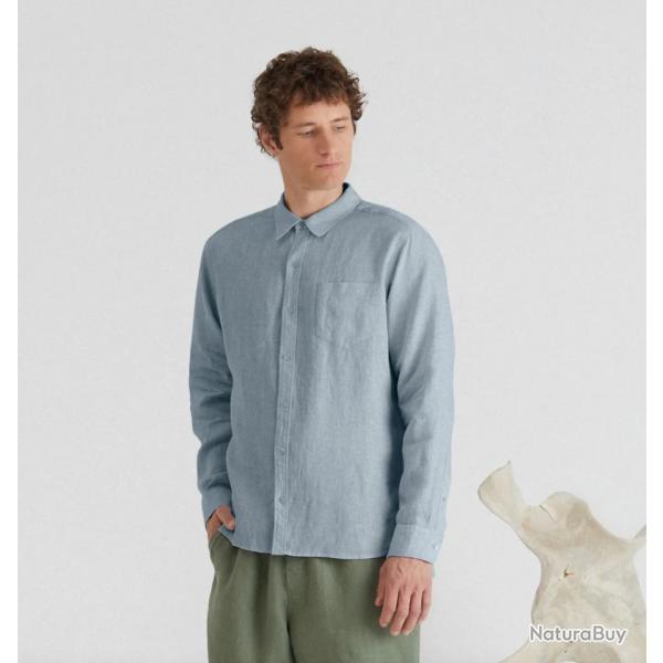 Chemise en pur lin pour homme 2XL bleu smoke