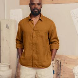 Chemise en pur lin pour homme L-XL BRONZE