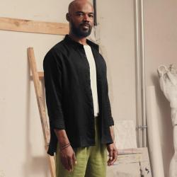 Chemise en pur lin pour homme noir  L-XL