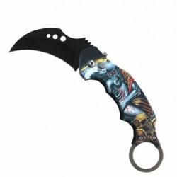 COUTEAU AUTOMATIQUE KARAMBIT TETE DE MORT
