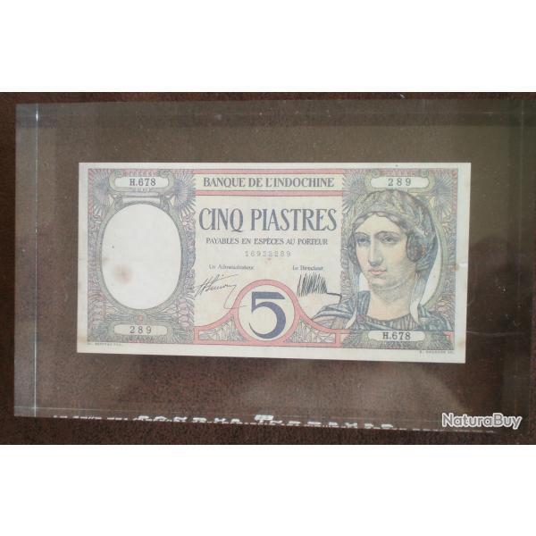 Indochine 5 Piastres 1927  1931 Coul Dans Un Bloc Par Banque Indosuez En 1994