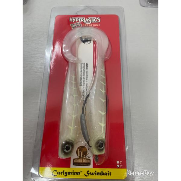 !! OPE -70%!! LEURRE HYPERLASTICS CURLYMINN SWIMBAIT 6'col WHITE GHOST