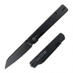 Couteau Defcon Operator Lame Tanto Reverse Acier Sandvik 14C28N Black Manche Alu Noir Button TD013BK