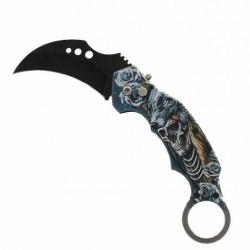 COUTEAU KARAMBIT AUTOMATIQUE LOUP TETE DE MORT