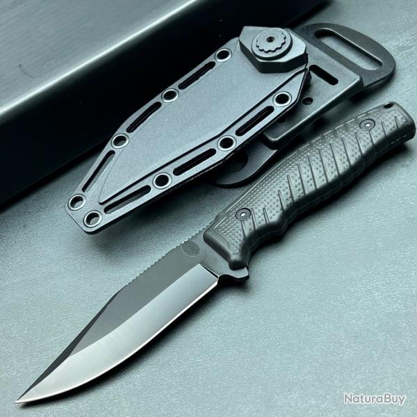 Couteau Tactical Chasse WithArmour Clip Point Lame Fixe Acier Inox Manche ABS tui Plastique