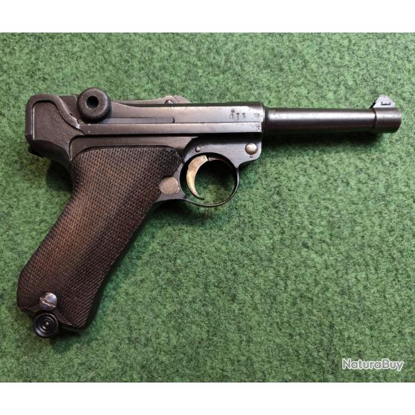 Pistolet LUGER P08 Erfurt 1918 - Calibre 9x19 - Chargeur talon bois et tui cuir (Occasion rvis et