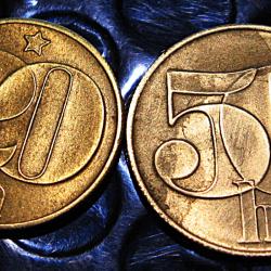 tchecoslovaquie pieces de 20 & 50 heller 1982 et 1991 ttb