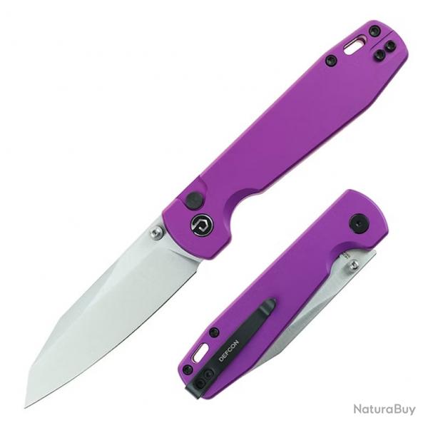Couteau Defcon Tier 1 Lame Sheepsfoot Acier 14C28N Manche Alu Purple Button-Lock TD014PP