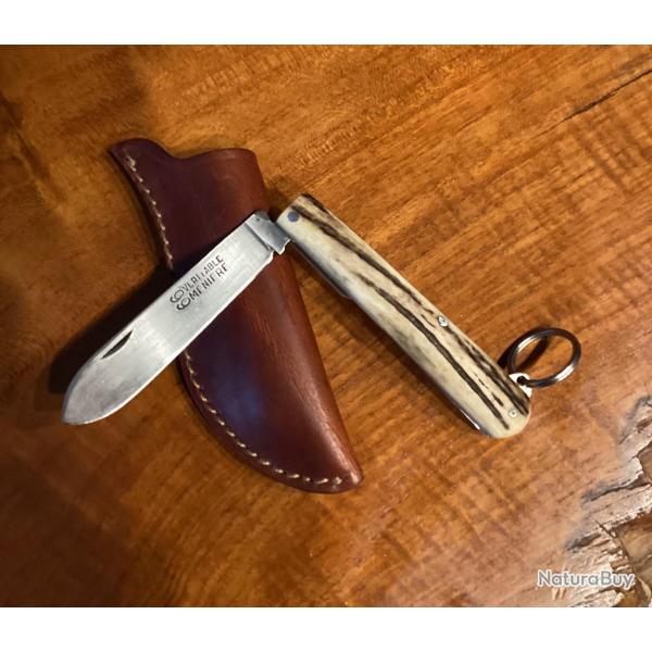 Couteau Meniere  modle 66 bois de cerf et son tui gros cuir