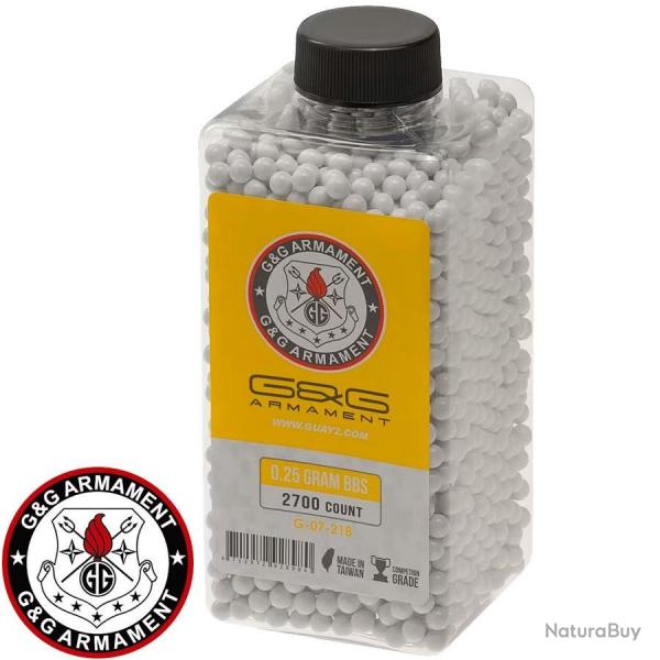 Billes airsoft 0,25g blanches G&G - 2700 BBs haute prcision