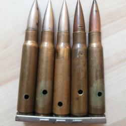 Cartouches neutralisées mauser 7.92 allemande sur lame chargeur (M.51)
