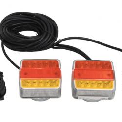 Feux de remorque LED rouges 12 V - Lot de 2 avec câble 9 m et fixation magnétique