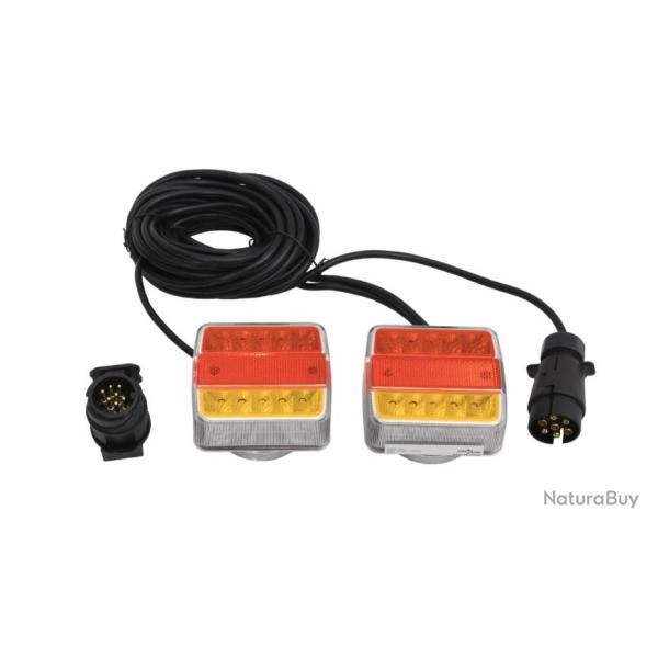 Feux de remorque LED rouges 12 V - Lot de 2 avec cble 9 m et fixation magntique