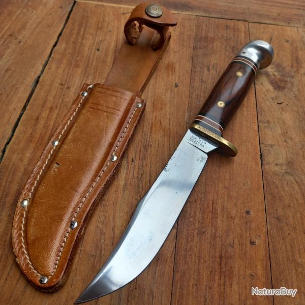 Joli et Solide  Couteau de Chasse USA WESTERN W36 avec tui en cuir Manche en Bois