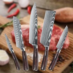 LOT EXCEPTIONNEL : Couteaux Cuisine Pro Motif Damas Lame Inox - Élégance & Précision !, Modele: 5pc