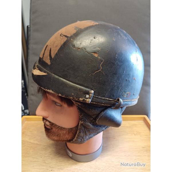 Superbe ancien casque bol moto de collection - cuir - GENO PARIS - annes 50