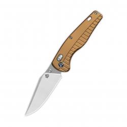 Couteau QSP Reptile Clip-Point Acier 14C28N Manche Aluminium Bronze Sécurité Glyde Lock QS165A1