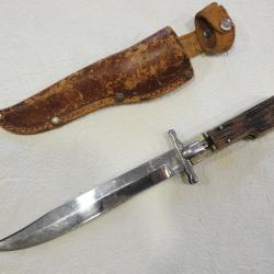 Ancien Couteau - Poignard - Dague de Chasse à la d'estaing Inox Manche en corne Années 50/60