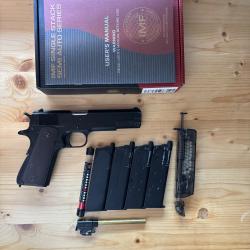 M1911 GBB Golden Eagle Réplique Gaz Canon de précision avec chargeurs et speedloader