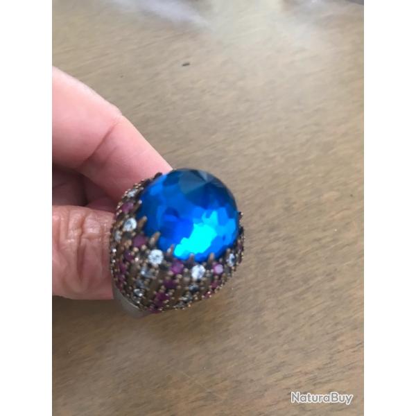 bague ottomane topazes et multi pierres sur argent 925