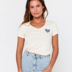Tee Shirt en Coton Rip Curl HEART V NECK TEE Beige