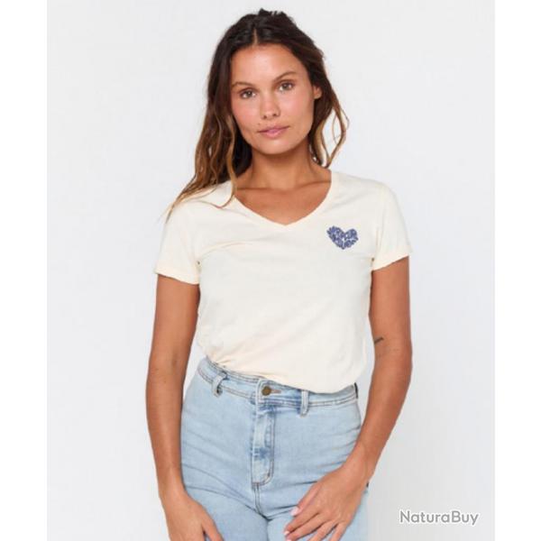 Tee Shirt en Coton Rip Curl HEART V NECK TEE Beige